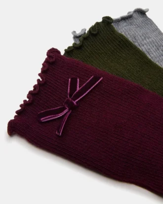 3-pak skarpetek Folly Velvet Bow Rib Crew w kolorze wiśniowym