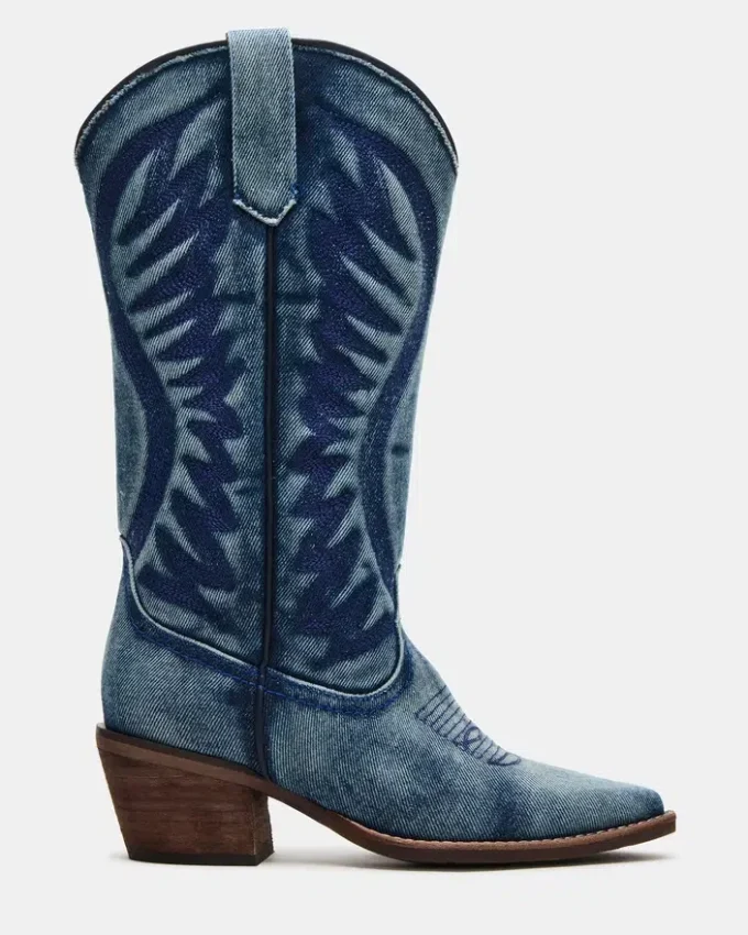 Buty Albany z tkaniny dżinsowej z szeroką cholewką