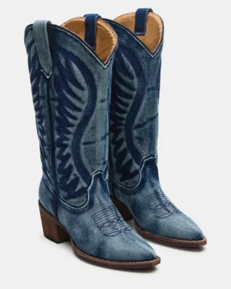 Buty Albany z tkaniny dżinsowej z szeroką cholewką