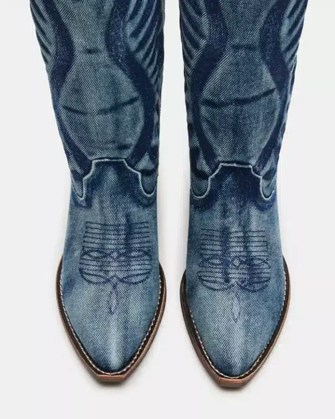 Buty Albany z tkaniny dżinsowej z szeroką cholewką
