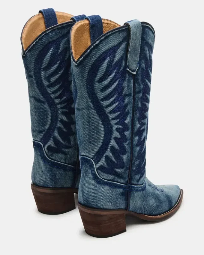 Buty Albany z tkaniny dżinsowej z szeroką cholewką