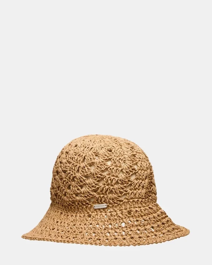 Słomkowy kapelusz typu bucket w stylu boho w kolorze jasnobrązowym Słomkowy kapelusz typu bucket w stylu boho w kolorze jasnobrązowym